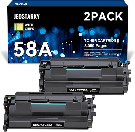 Jeostarky Compatible 58a hp Toner Cartridge Replacement for HP 58A CF258A 58X CF258X (with chip) Toner Cartridge for LaserJet Pro MFP M428fdw M404n M428fdn M404dn M430 Printer(2 Black)