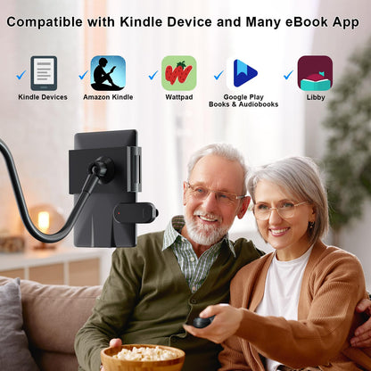 Kefotic Gooseneck Tablet Holder for Kindle Reading in Bed with Page Turner Remote, Hands Free Desk Bedside Lazy Arm Stand for Kindle Accessories, Gifts for Readers