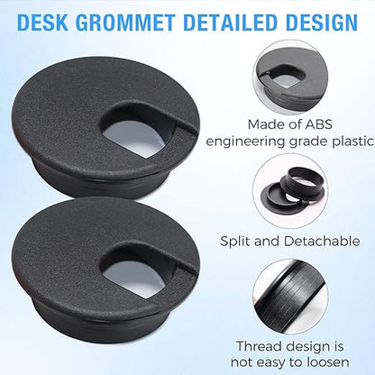 Desk Grommet 1-1/2" (38 mm), Desk Cord Hole Cover, Cable Grommet ABS Plastic, Desk Hole Grommet for Office and Home Table Cable, Detachable Cable Cord Organizer (Black 2 Pcs)