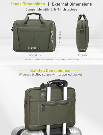 15-16 Inch Laptop Shoulder Bag Business Briefcase Water Resistant Computer Messenger Bags Compatible with MacBook Pro 16, MacBook Air 15 M4, HP, Dell, ASUS Notebook, Green
