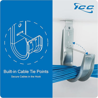 ICC Ceiling Mount J Hook 1 5/16” Without Retainer Clip – Galvanized Steel Cable Management Hooks for Hanging Cable - Rust-Resistant, EIA and TIA Compliant - 1 5/16 Inch 25 Pack