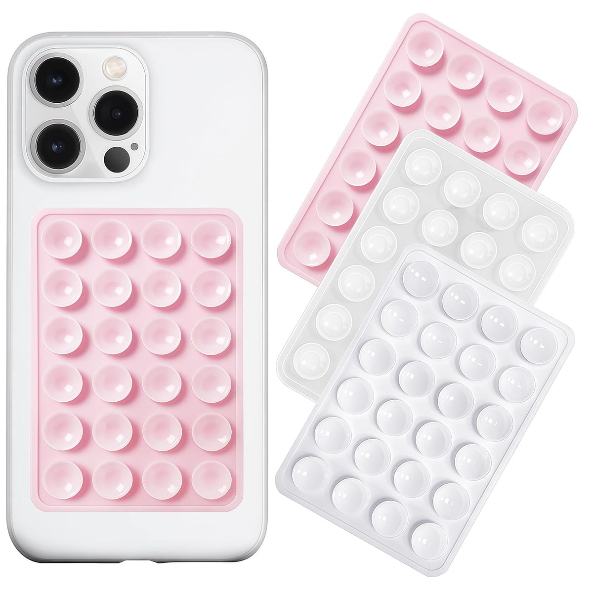 Anteel Silicone Suction Phone Case Mount 3 Pack, Silicon Adhesive Suction Cup Phone Mount, Non Slip Sticky Phone Grip for Cellphone, Strong Grip Holder for Selfies and Videos (Baby Blue)