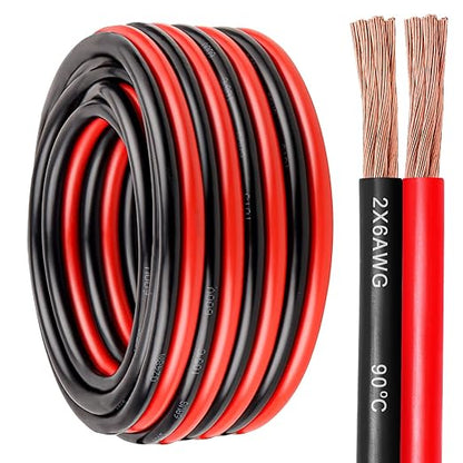 6 Gauge Wire 2 Conductors Copper Wire, 6 AWG Battery Cable Oxygen Free Copper Wire for Solar Panel, Automotive, Trailer, RV and Speaker (6 Gauge 20FT)