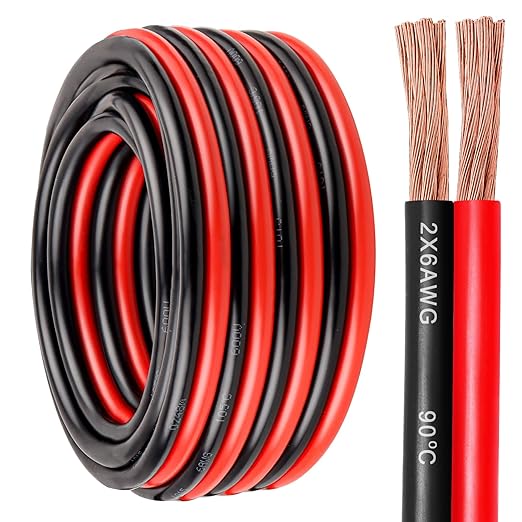 6 Gauge Wire 2 Conductors Copper Wire, 6 AWG Battery Cable Oxygen Free Copper Wire for Solar Panel, Automotive, Trailer, RV and Speaker (6 Gauge 5FT)