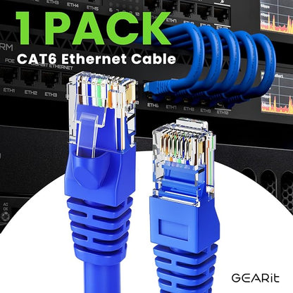 GEARit Cat 6 Ethernet Cable (1-Pack 35 Feet) Cat6 Network Patch, 10Gbps, RJ45, Snagless Cord, Gold-Plated Connectors, Internet for PC, TV, Tablet, Router, Printer, Servers, IT Data Center - Blue