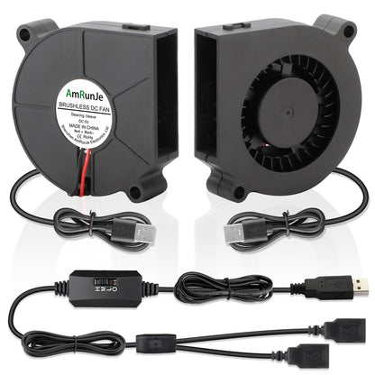 AmRunJe 60mm Small USB Blower Fan 5V with 3 Degree Speed for Helmet 2pcs