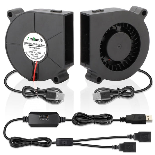 AmRunJe 60mm Small USB Blower Fan 5V with 3 Degree Speed for Helmet 2pcs