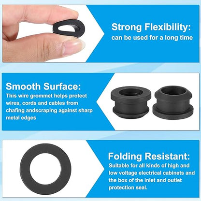 PATIKIL 17mm / 11/16 Inch Drill Hole,1/2 Inch ID Rubber Grommets, 12Pcs Top Hat Grommet for Wiring Eyelet Ring Gasket Automotive Firewall Cable Hole Plugs Wires Protection, Black