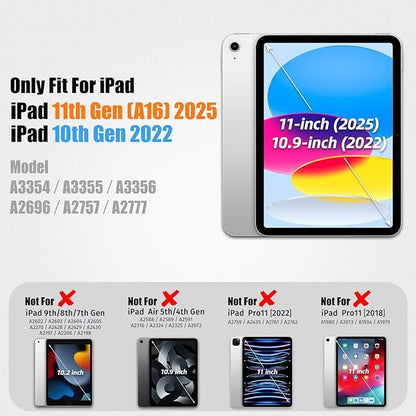 SEYMAC stock Case for iPad (A16) 11th/10th Generation 11''/10.9'' 2025/2022, Full-Body Drop Protection Case with Screen Protector &360° Rotate Hand Strap/Stand, Black+Red