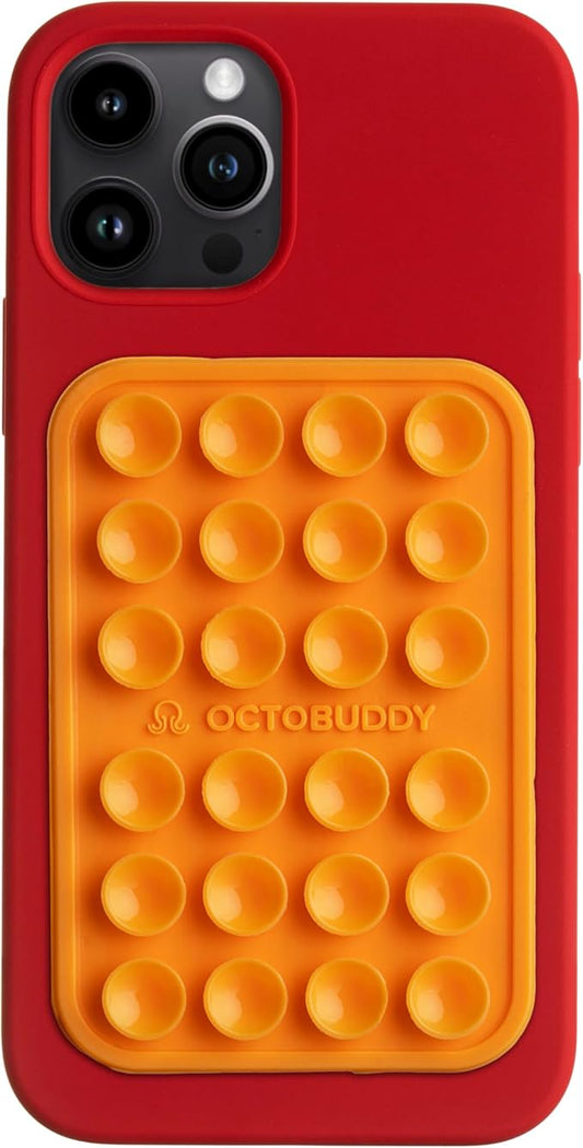 OCTOBUDDY Classic MAX - Silicone Suction Phone Case Adhesive Mount - Hands-Free, Strong Grip Holder for Selfies and Videos - iPhone and Android Compatible - 2.6″ x 3.9″, Marigold