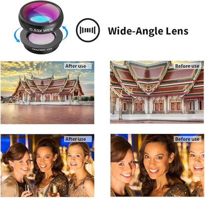 APEXEL 4 in 1 Phone Photography Kit, 18X Telephoto Lens, 198° Fisheye Lens, 15X Macro Lens, 0.63X Wide Angle Lens, Set with Flexible Phone Tripod, for iPhone 13/12/11/XS Max/XR/XS/X Samsung One Plus
