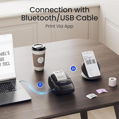CLABEL Label Maker Machine with Tape, 221B Thermal Bluetooth Label Printer 2 Inch Portable Barcode Inkless Sticker for Small Business, Retail Office,Office, Home, Came with 1 Roll Label (Black)