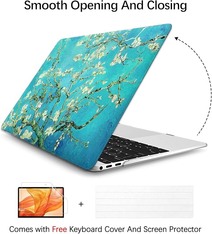 Berkin Arts Compatible with MacBook Air 13 inch Cover, 2022-2018 Release A1932 with Touch ID with Keyboard Cover & Screen Protector Cloisonnism (Almond Blossom by Van Gogh)