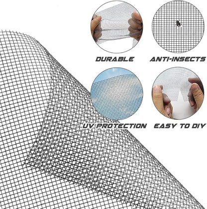 Screen Repair Kit Easy DIY Project 36" x 90" Fiberglass Screen Mesh with Rolling Tool and Screen Retainer Spline Screen Replacement kit for Windows Sliding Doors and Patio Screens (36" x 90", Black)