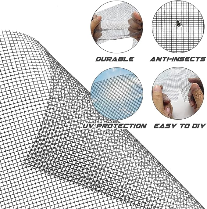 Screen Repair Kit Easy DIY Project 36" x 90" Fiberglass Screen Mesh with Rolling Tool and Screen Retainer Spline Screen Replacement kit for Windows Sliding Doors and Patio Screens (36" x 90", Gray)