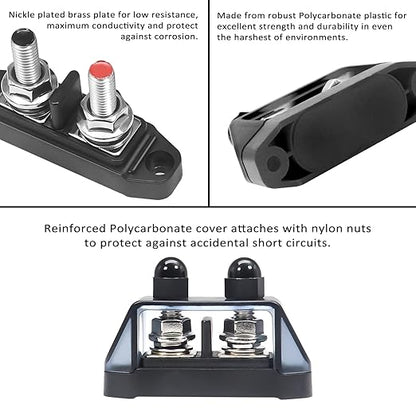 Recoil S2PG Busbar Dual 5/16” Studs with Divider Positive and Negative 2-in-1 Terminal Power Distribution Block with Ring Terminals
