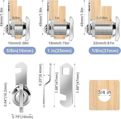 Thumb Operated Offset Cam Lock, 5/8" Cylinder Fits on 3/8" Max Door Thickness, Non-Locking Cam Lock for RV Compartment Storage Door, Cabinets, Drawers (5/8 Inch 3Pack)