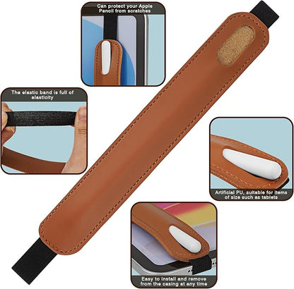 Vegan Leather Elastic Band Stylus Holder, Capacitive Pen Case for Tablets - Fits Most Capacitive Pens & Pencils(Brown)