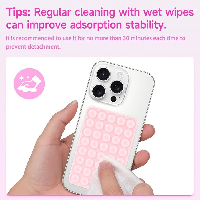 Silicone Suction Phone Case Mount, Non Slip Suction Cup Phone Mount, Phone Accessories Holder for Selfies and Videos, Silicon Adhesive Phone Stand Sticky for Cell Phone Light Pink