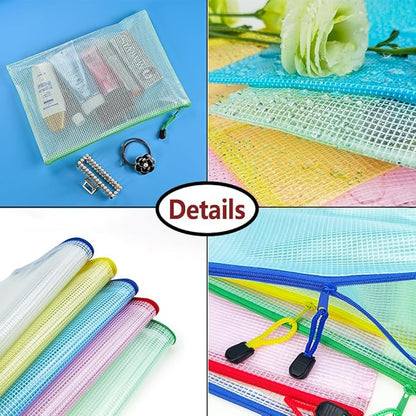 AUSTARK 20 Pcs Zipper File Bags, Plastic Mesh Pouch, Board Game Storage Bag, Waterproof Bags for Office School (B5 Size 11.4''x8.2'', Multicolored)