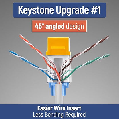 Everest 45° Angled RJ45 Cat5e Keystone Jacks 50-Pack in Yellow - Slim Profile Female RJ45 Connectors - Cat 5e Keystone Jack - Compatible with 45° Angled Speed Termination Tool - 45Term (B0BL3GS7ZY)