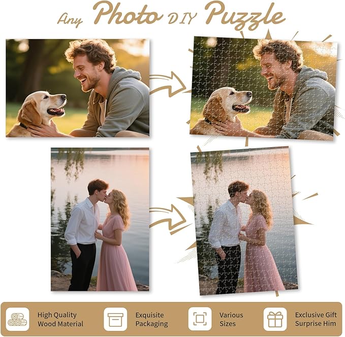 Custom Photo Puzzle – Personalized Jigsaw Puzzle from Your Photos in 200/300/500/1000/1500 Pieces – Custom Puzzle Gift for Families, Pets, Weddings, Anniversaries, Adults and Couples(300-vertical)