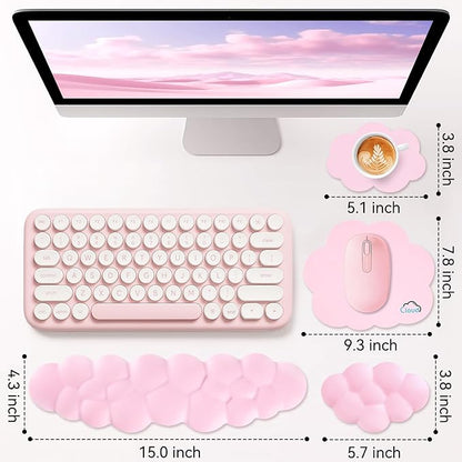 Cloud Wrist Rest for Computer Keyboard, 4-in-1 Memory Foam Leather Cloud Keyboard Wrist Rest and Mouse Pad Set with Ergonomic Support for Arm and Palm Cushion, Gaming/Work Setup, Pink