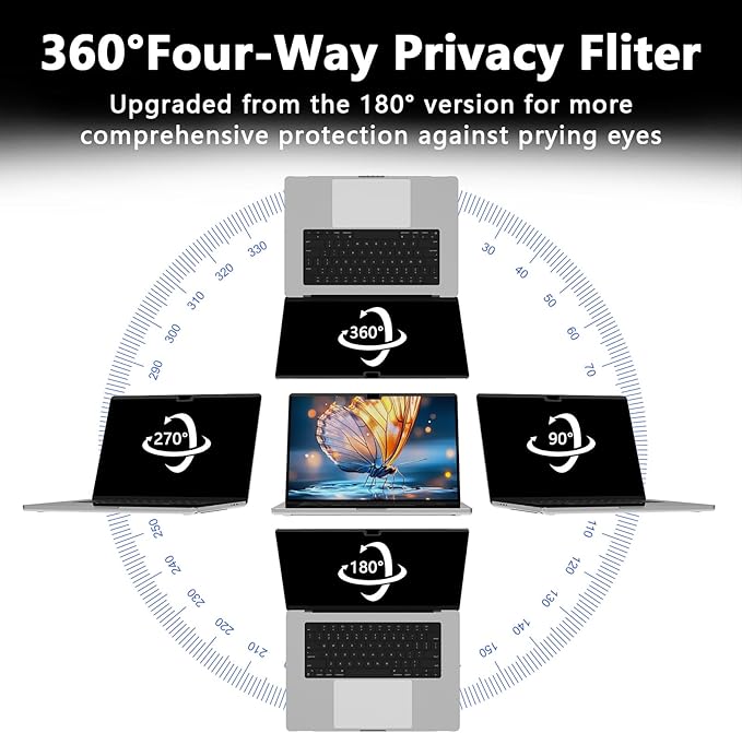 360° Magnetic Privacy Screen for MacBook Air 13.6 Inch (2022-2025, M2/M3/M4), Removable Screen Protector with Webcam Cover to Anti Glare Blue Light 13.6 Inch Privacy Screen Shield