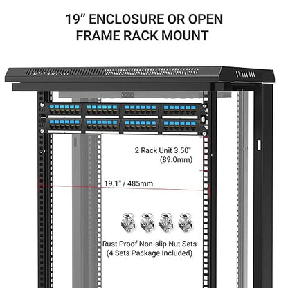 AMPCOM CAT6 48 Ports Patch Panel, Rack Mount - 2U, 19 inch, RJ45 Ethernet 568A 568B, 50u Gold Plated, with Rear Cable Management Bar