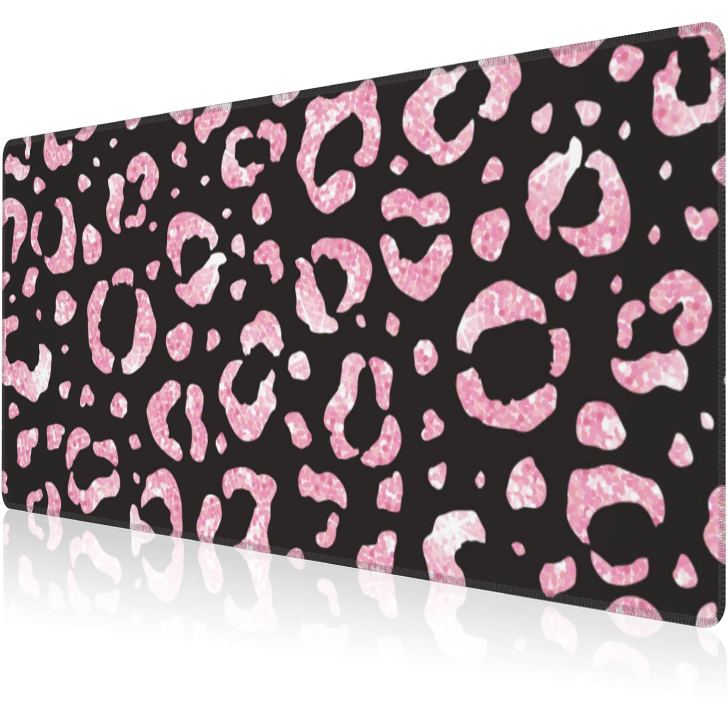 Mouse Pad, Large Rose Pink Leopard Printings Desk Mat, Extended Non-Slip Gaming Keyboard Mousepad Desk Pad, Thick Stitched Edges Waterproof Mouse Mat 31.5"x15.7" (Glittery Leopard Prints)