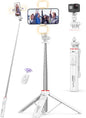 Selfie Stick Tripod with 2 Light, 3 Light Modes & 6 Brightness Levels Extendable Phone Tripod with Detachable Remote & Phone Holder, Portable Camera Tripod Compatible with iphone16 15 14 13/Android