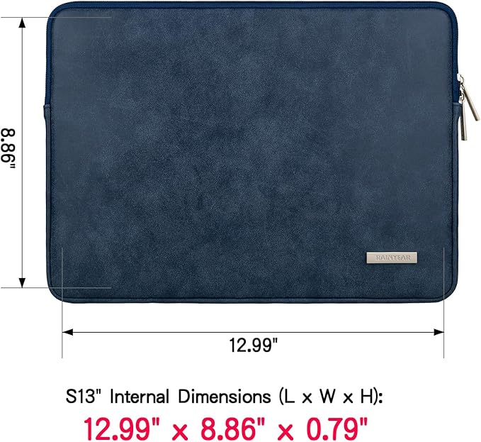 RAINYEAR 13 Inch Laptop Sleeve PU Suede Leather Case Padded Bag, Deep Blue