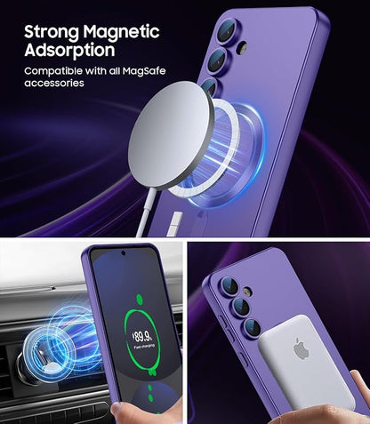 Magnetic for Samsung Galaxy S24 FE Case [Compatible with MagSafe][Built-in Camera Lens Protector] Slim Soft Silicone Bumper Shockproof Metallic Luster Phone Cover (Purple)