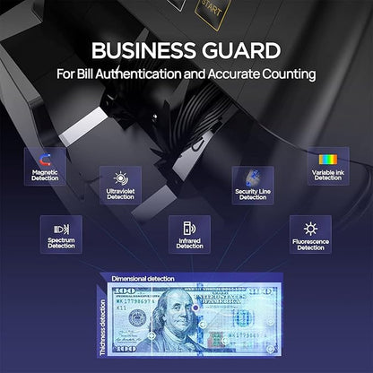 NUCOUN VC-3 Money Counter Machine Mixed Denomination, Value Counting, CIS/UV/IR/MG/MT Counterfeit Detection, USD/Euro/CAD/MXN, Printer Enabled Bill Cash Counter for Business