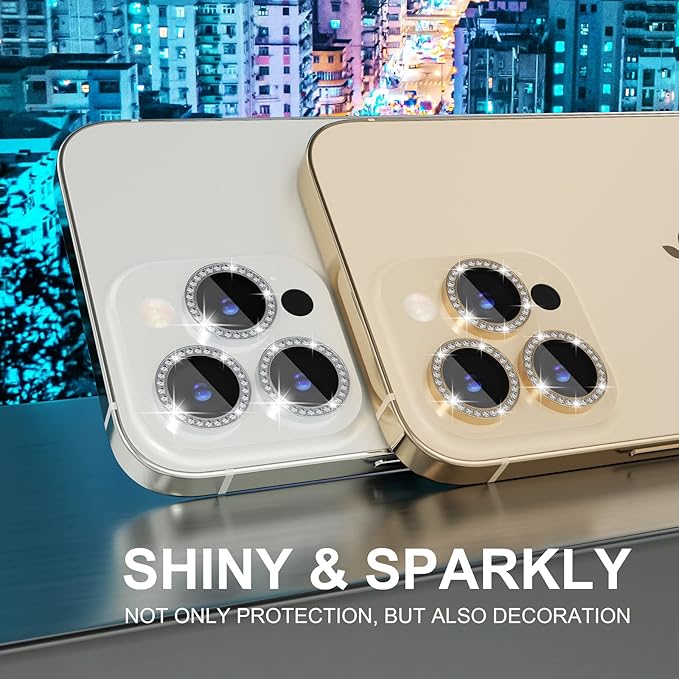 Choiche [3+1 for iPhone 14 Pro/iPhone 14 Pro Max Camera Lens Protector Bling, 9H Tempered Glass Camera Cover Screen Protector Metal Ring Decoration Accessories (Diamond-Gold)