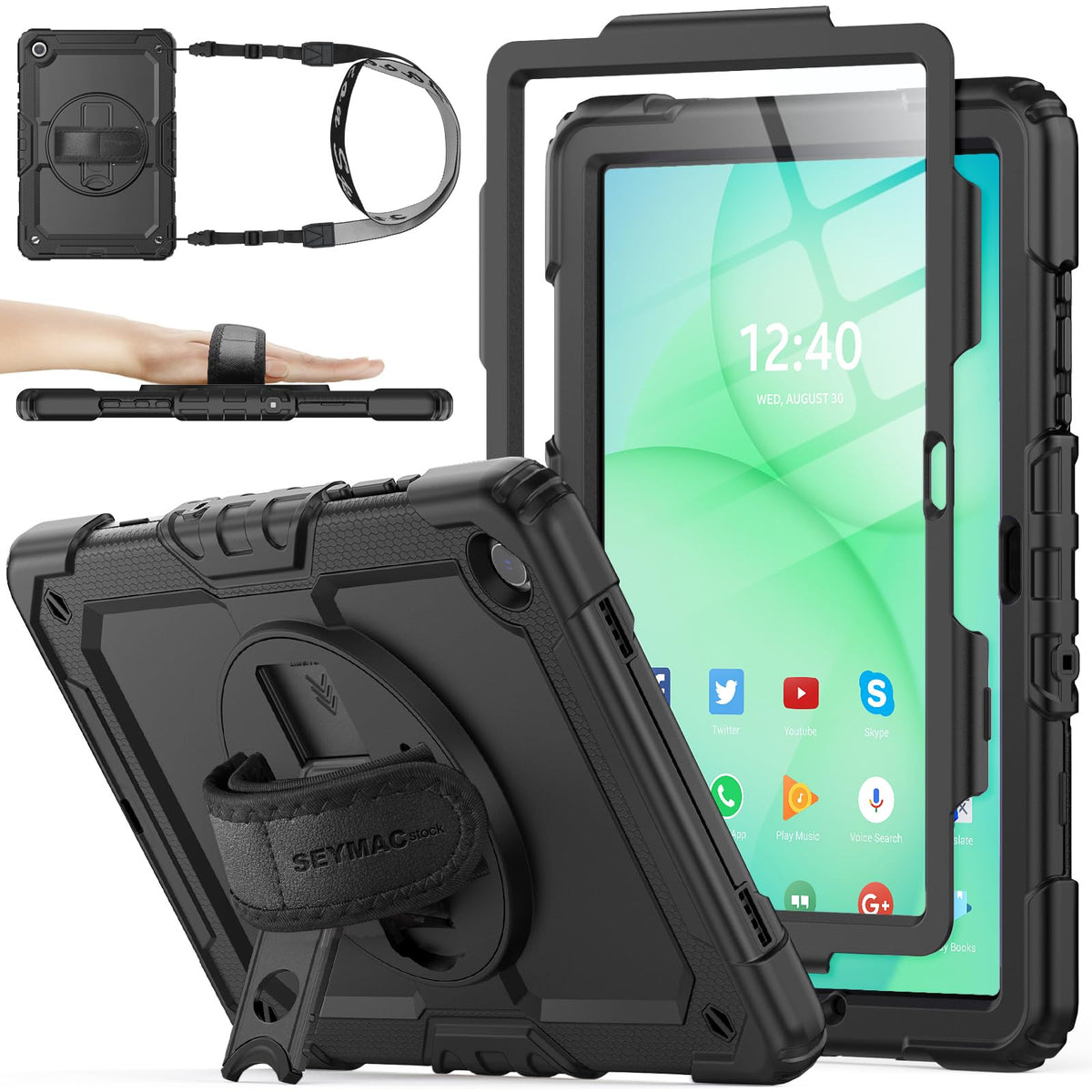 SEYMAC stock Case for Samsung Galaxy Tab A11+ Plus/A9+ Plus 11'', Full-Body Drop Protection Case with Screen Protector Pencil Holder [360° Rotating Hand Strap] &Stand, Purple+Colorful