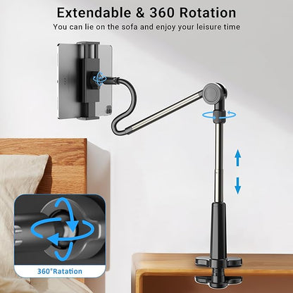 Desk Tablet Holder for iPad Pro, No Stiff Easy Adjust Arm Phone and Tablet Stand for Bed, Ereader Accessories Compatible with Kindle iPhone, iPad Pro/Mini/Air, Smartphones