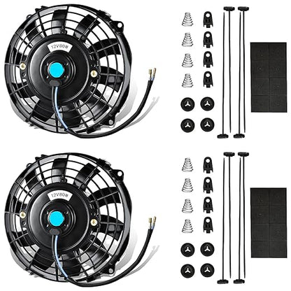 MuHize 7 Inch Slim Radiator Fan - 12V 80W 800 CFM High Performance Cooling Fan Kit with Mount for Universal Vehicles(Black, Pack of 2)