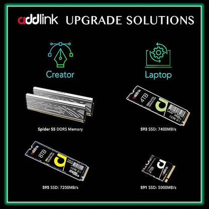 Addlink S93 2TB PCIe 4.0 M.2 Gen 4 Memory Expansion SSD, Up to 7400 MB/s, Internal Solid State Drive with HMB Technology for Laptop, Gaming and Creators
