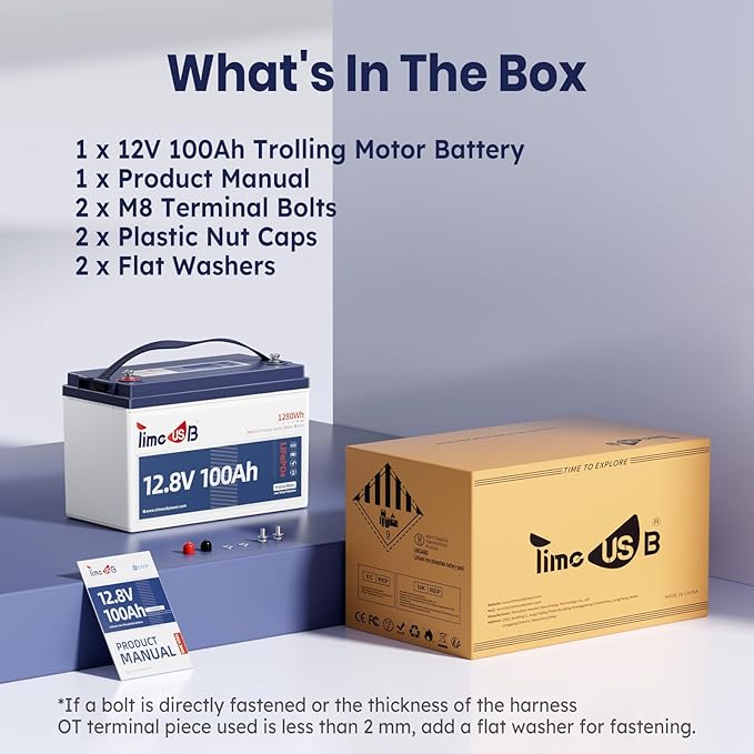 12.8V 100Ah TM LiFePO4 Battery with Low-temp Protection, Timeusb Group 31 Lithium Battery, Up to 15000 Deep Cycles Battery for Trolling Motor, RV, Solar, Travel Trailer, Energy Storage- Off Grid
