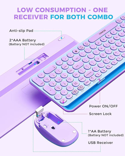 seenda Bluetooth Keyboard and Mouse for iPad, CTU-301 Multi-Device Bluetooth + 2.4G Wireless Keyboard Mouse with Tablet Holder for MacBook/Windows Computer, iOS/Andriod Tablet Phone, Blue & Purple