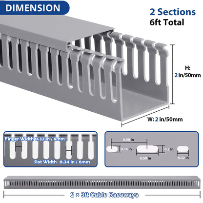 ZhiYo 2"H x 2"W Cable Raceway, 6ft Under Desk Wire Management Channel, Grey