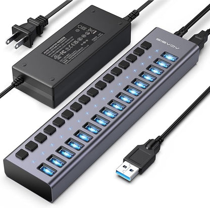 Powered USB 3.1 Hub, ACASIS 16 Ports USB 3.1 Hub with 10Gbps Data Speed，Aluminum Housing, USB Hub Powered with 96W Power Adapter, USB Hub for PC/Laptop, Computer, Flash Drive, Printer, Camera