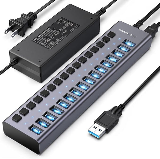 ACASIS Powered 16 Ports USB 3.2 Hub, 10Gbps Data Transfer, 96W Adapter