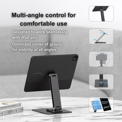 GEWOKLIY Magnetic iPad Pro M4&M5 11-inch Stand with Wireless Charging 18W, 360° Rotating Aluminum Tablet Holder for iPad Pro M4/M5 11-inch, Adjustable Desk Mount Series (M4/M5-11inch)