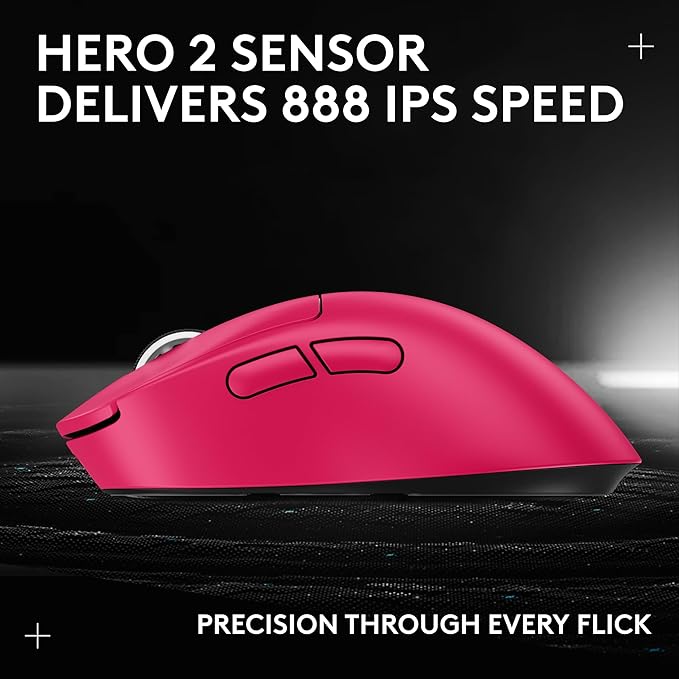 Logitech G PRO X Superlight 2 Wireless Gaming Mouse, 60g Pro-Grade with 5 Programmable Buttons, 44k DPI Sensor, 8kHz Report Rate, USB-C Charging for PC/Mac - Magenta