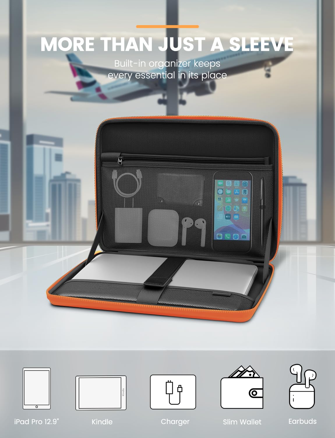 DOMISO 17 inch Laptop Sleeve with Handle Shockproof Waterproof EVA Protective Case for 17.3" ZBook Fury 17.3 G8/MSI GS73VR Stealth Pro/HP Envy 17/LG Gram 17"/ROG Strix GL702VS, Orange