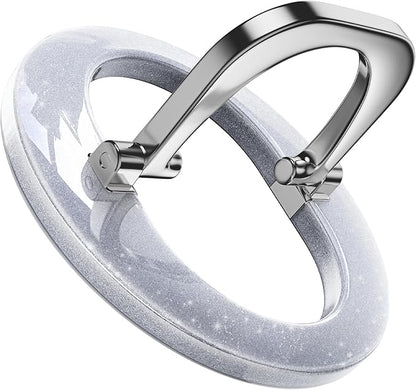 [2025 Newest] SUPERONE for Magsafe Ring Holder, Magnetic Phone Grip with Adjustable Stand, Removable Magnetic Accessories Only for iPhone 16/15/14/13/12 Series and Magsafe Case - Glitter Silver