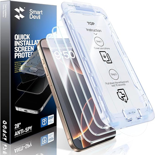SMARTDEVIL 2 Pack for iPhone 16 Pro Screen Protector, 9H Hardness Military Grade Shatterproof, HD Clear Tempered Glass with Auto Dust-Elimination, Bubble Free, Easy Installation, Case Friendly