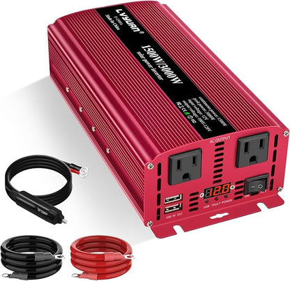 Yinleader 1500 Watts Car Power Inverter 12V to 110V,DC to AC Converter Dual AC Outlets and Dual 3.1A USB Ports for RV Caravan Truck Laptop Camping